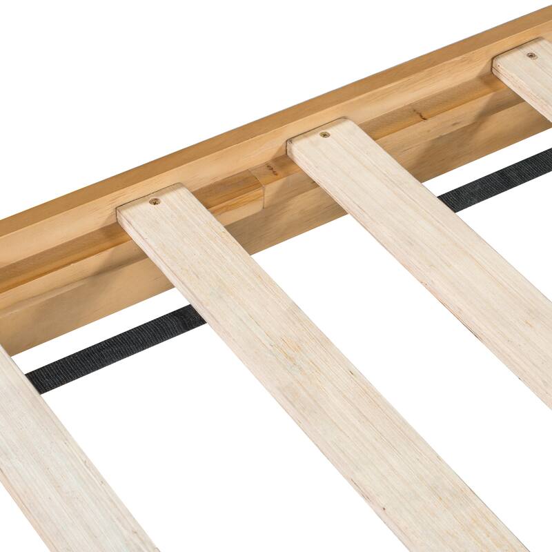 King Size Pine Wood Bed Frame with Headboard, Mid Century Modern Design, Natural & Green Finish