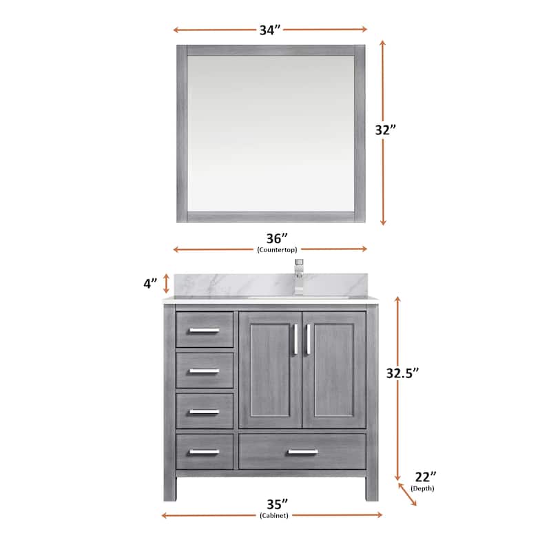 Jacques 36 in. W x 22 in. D Right Offset Distressed Grey Bath Vanity
