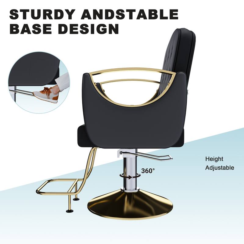 Roomfitters Professional Hydraulic Salon Chair with 360° Swivel, Heavy Duty Barber Stylist Chair with Gold Base