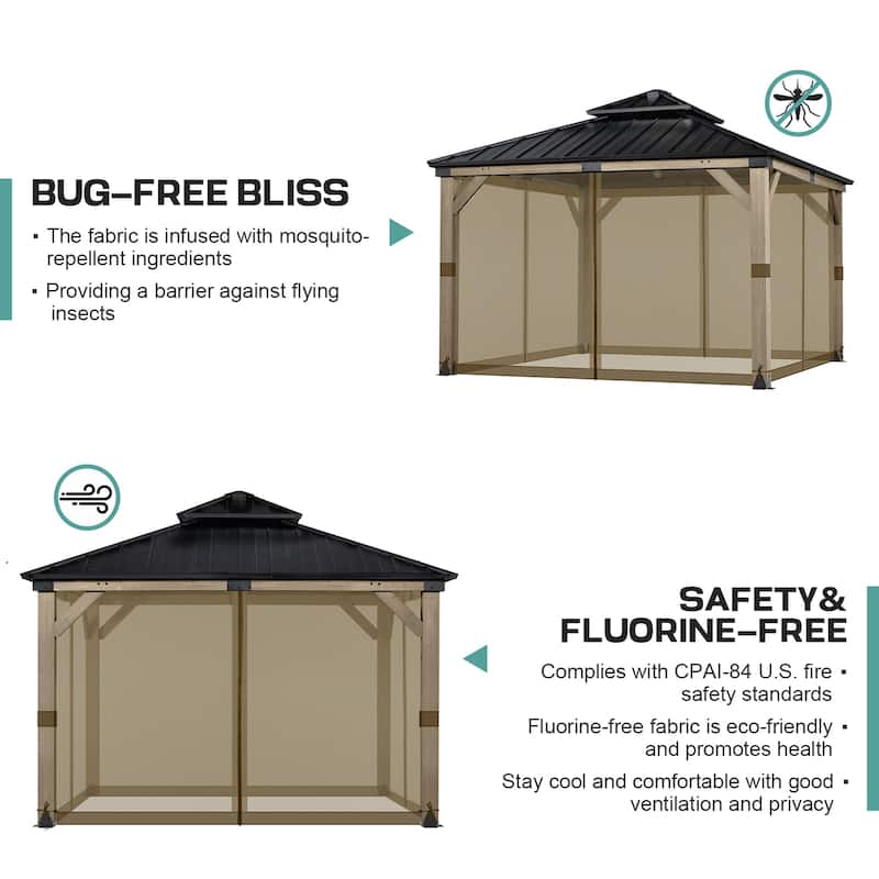 Aoodor 12'x12' Replacement Gazebo Mosquito Netting 4-Panel Sidewalls