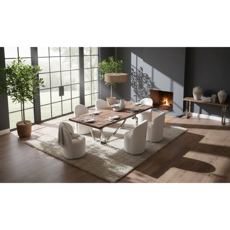 Modrest Addy Modern Walnut & Stainless Steel Dining Table