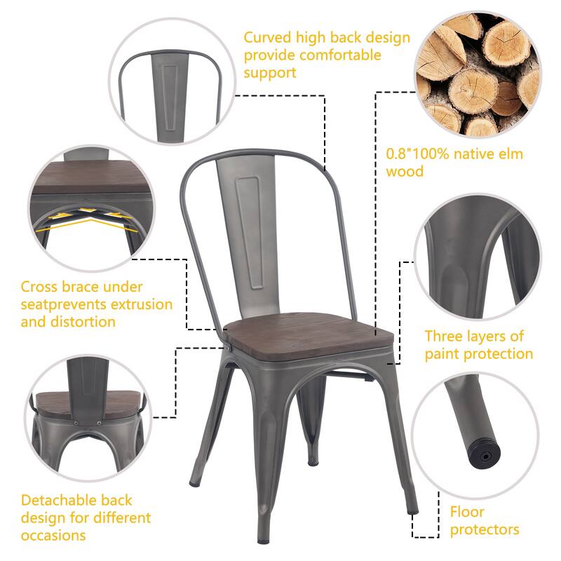 Metal Dining Chairs Set of 4 Stackable Indoor-Outdoor Patio Chair