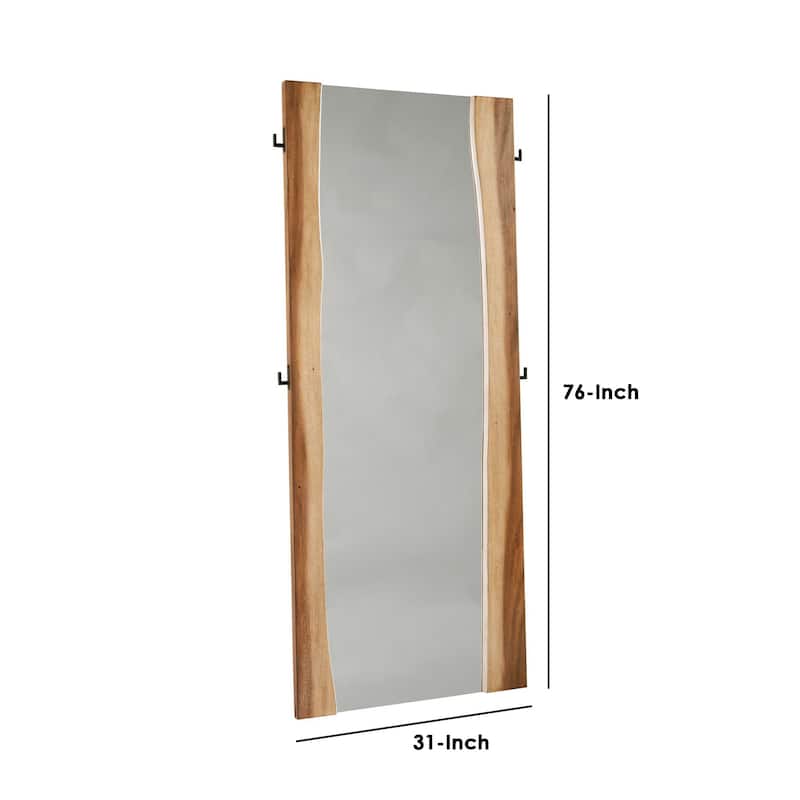 Floor Mirror with Wooden Frame and Live Edge Details, Brown