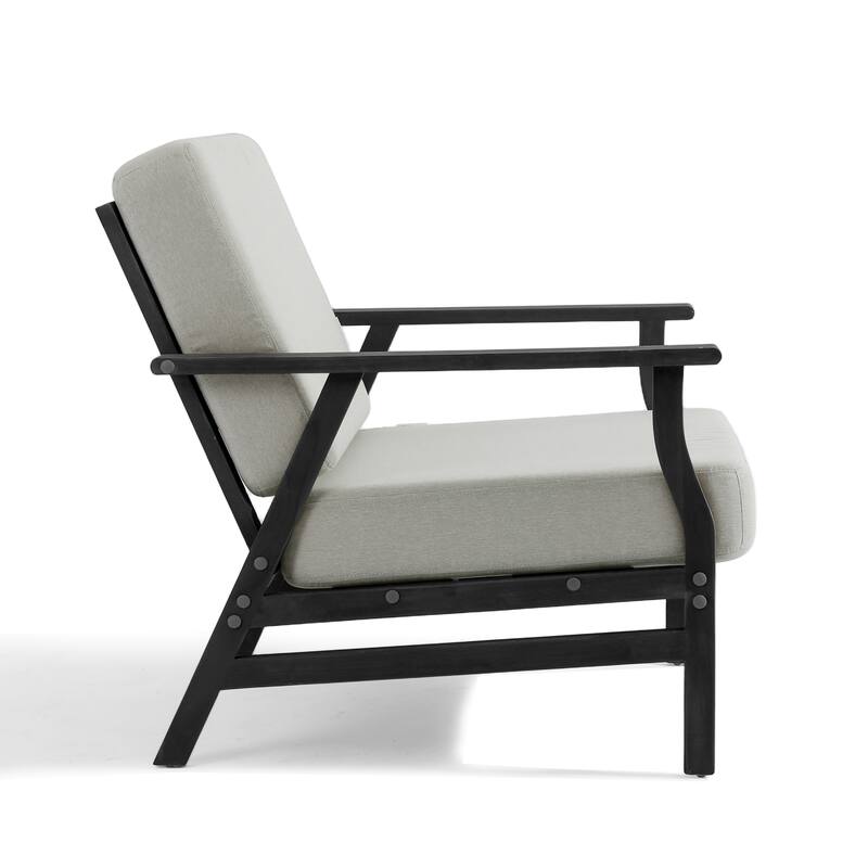 3 Piece Wood Patio Armchair Outdoor Bistro Set with Side Table