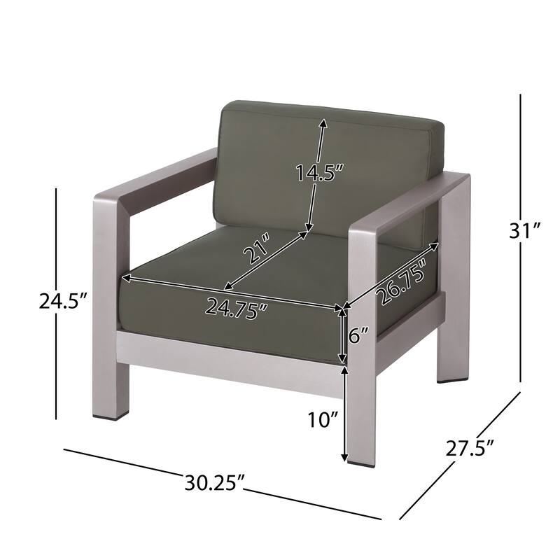 Aviara Outdoor Aluminum Club Chairs with Side Table by Christopher Knight Home