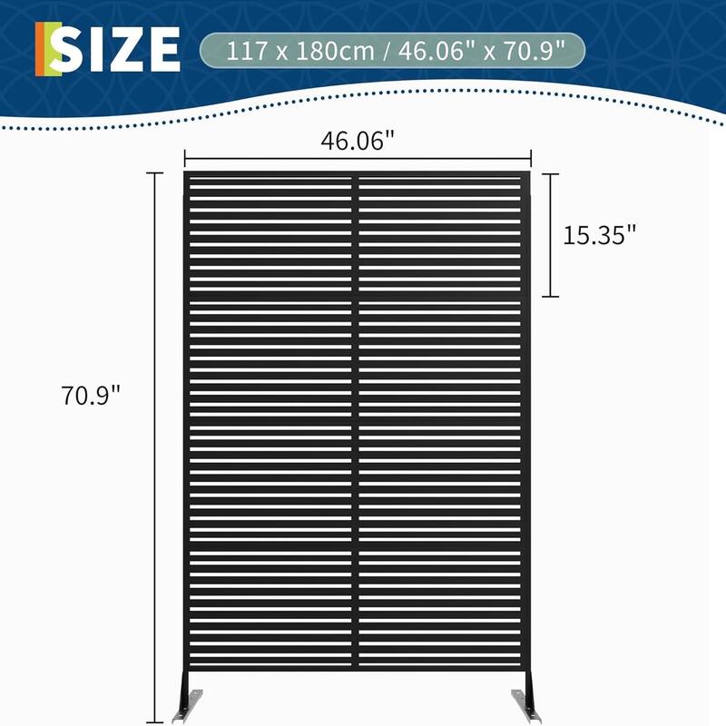 2PCS 72 in H Metal Garden Fence Panels Black Scroll Design Rust-Resistant Border and Privacy Screen Stripe-Black