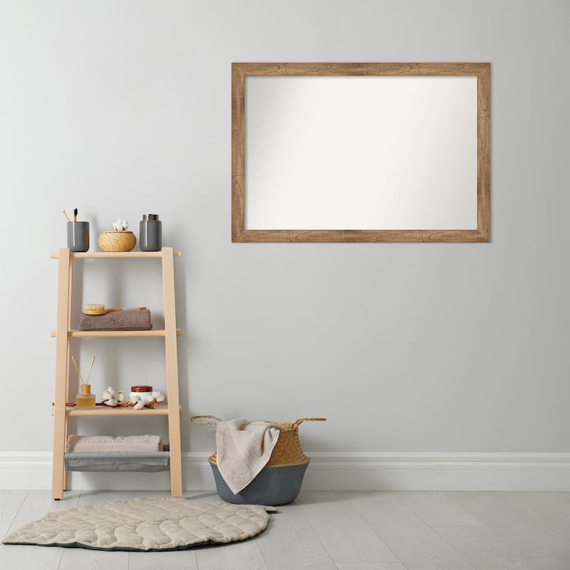 Non-Beveled Wood Bathroom Wall Mirror - Owl Brown Narrow Frame