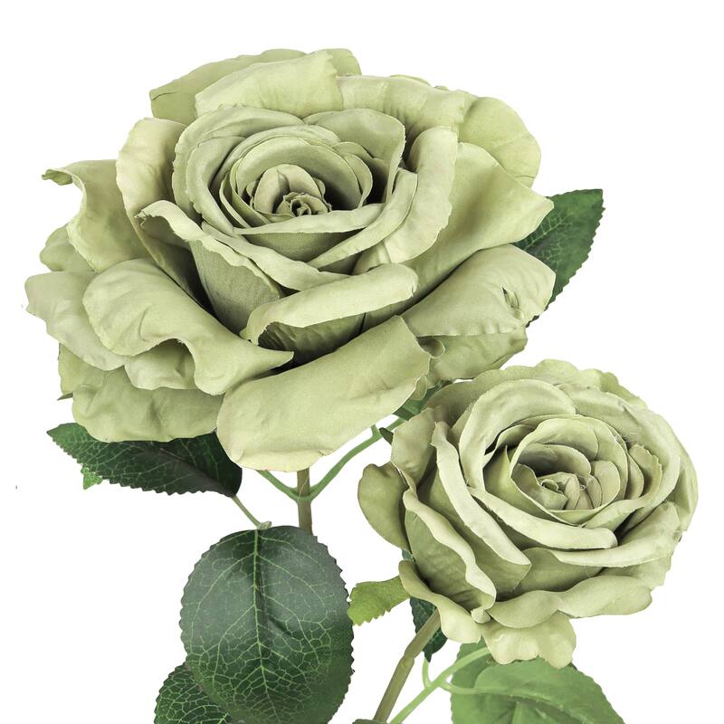 Set of 2 Sage Green Artificial Grand Rose Flower Stem Bush Bouquet 22in - 22" L x 12" W x 12" DP