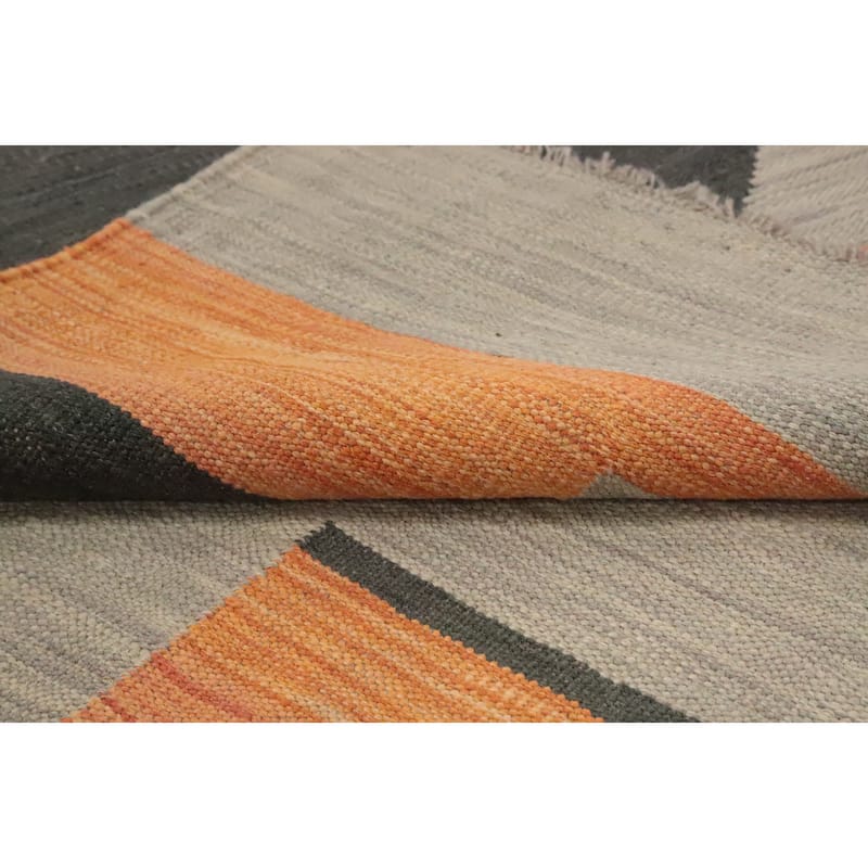 Hand Woven Oriental 100% Wool Carpet Southwestern Modern Greys & Charcoal Kilim Area Rug - 8' 10'' X 5' 7''