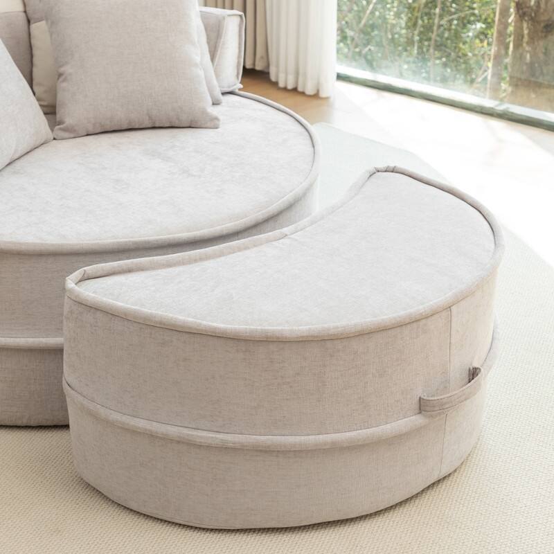 47.63" Round Lazy Fully Compression Sofa, Chenille, with Ottoman