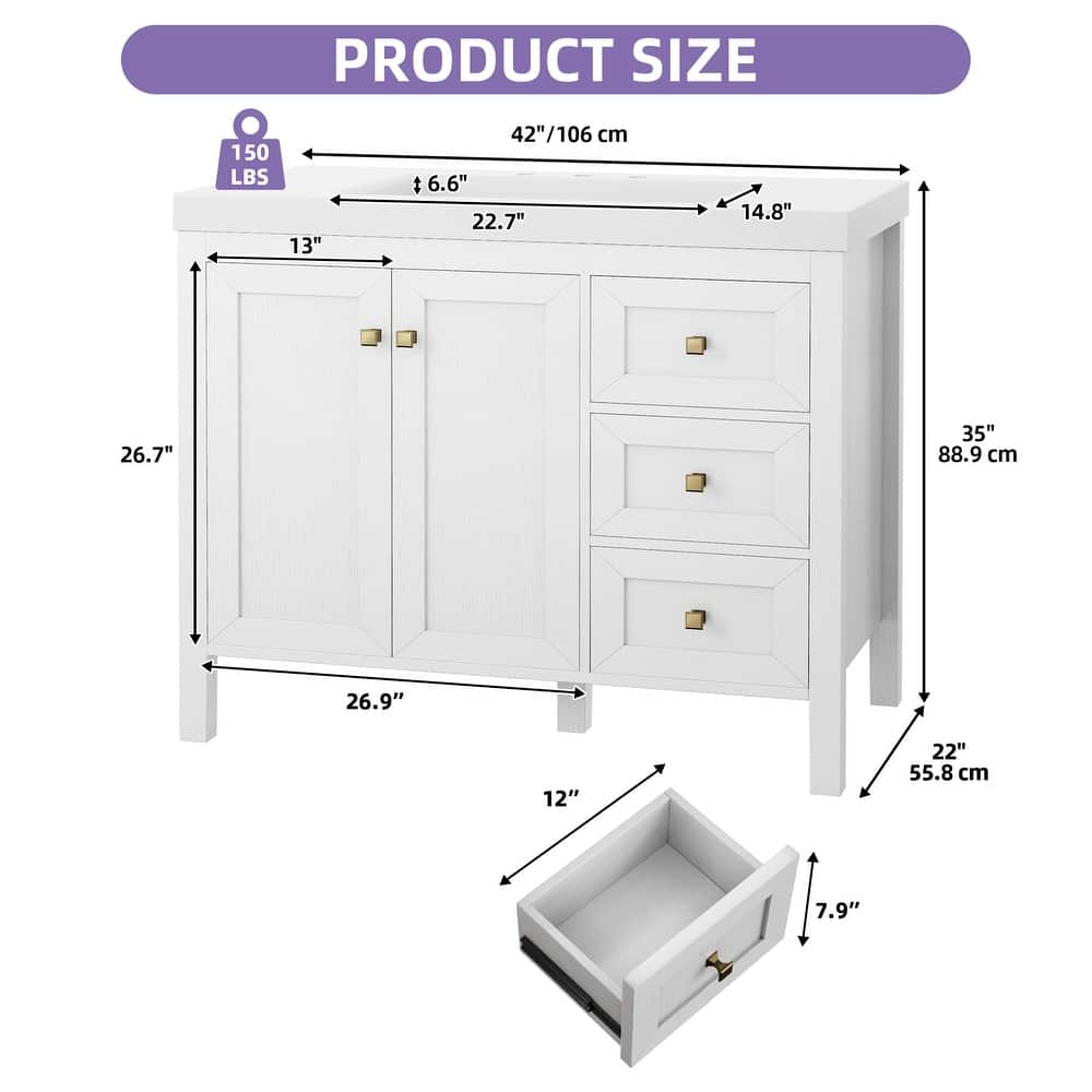 Moasis 36"/42" Bathroom Vanity with Sink Set and 2 Soft-Closing Doors & 3 Drawers