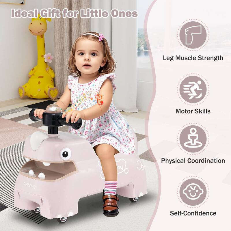 Babyjoy Ride on Toy Baby Dinosaur Sliding Car with4 Universal Casters - See Details