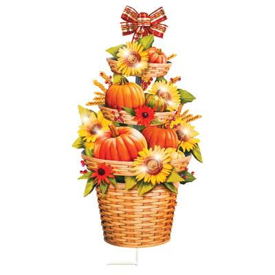 Solar Powered Autumn Topiary Outdoor Garden Stake - 12 x 28.5 x 1.25