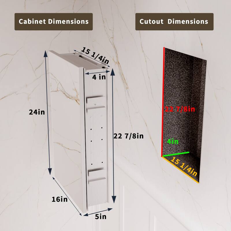 Modland Single Door Bathroom Medicine Cabinet with Mirror Adjustable Shelves,Recessed or Surface Mount