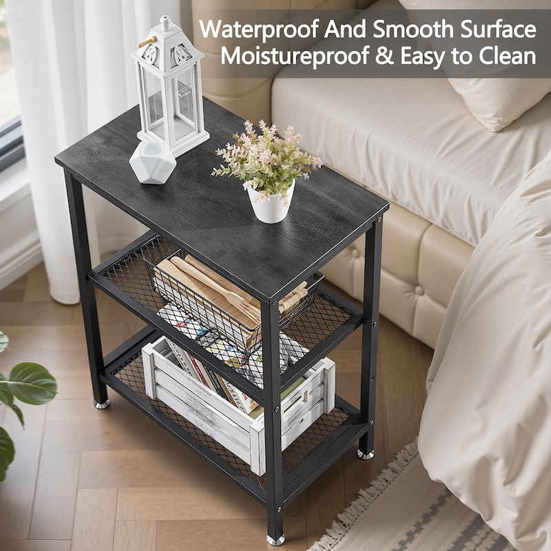VECELO Industrial Style 3-Tier Nightstands Set of 2 with Open Storage Shelves MDF Top Space Saving for Living Room and Bedroom