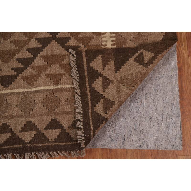 Hand Woven Oriental 100% Wool Carpet Southwestern Geometric Brown Kilim Area Rug - 9' 6'' X 6' 6''