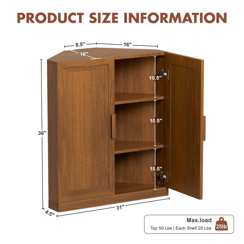 36"H Corner Sideboard Cabinet Free-Standing Corner Storage Organizer