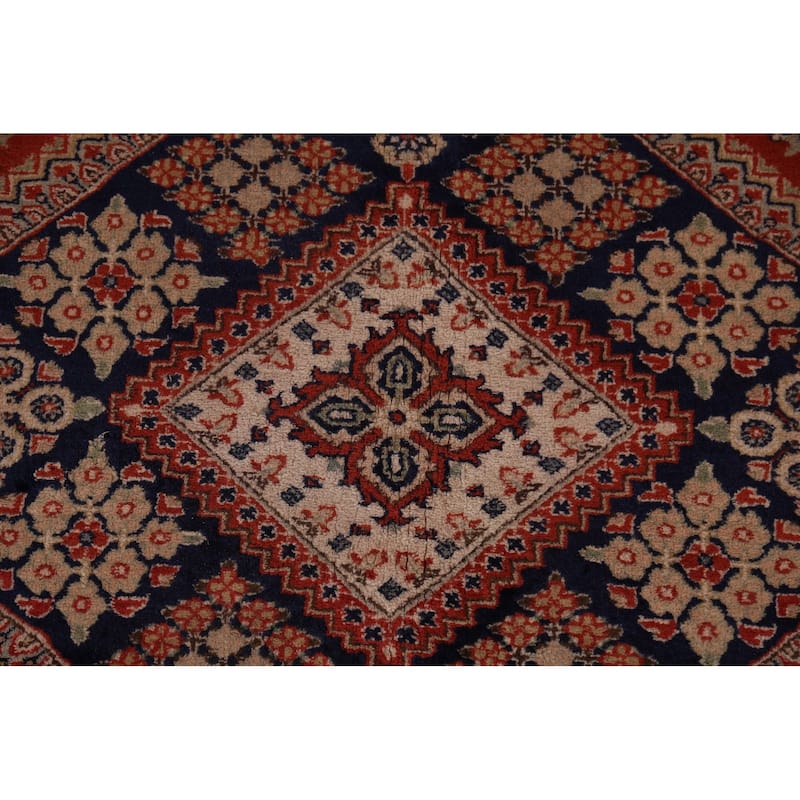 Orange Geometric Meymeh Indian Area Rug Hand-Knotted Wool Carpet - 8'8"x 11'4"