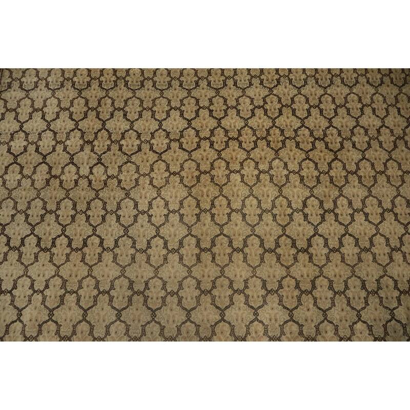 Hand Knotted Oriental 100% Wool Carpet Traditional All-Over Beige & Ivories Mood Area Rug - 9' 10'' X 7' 0''
