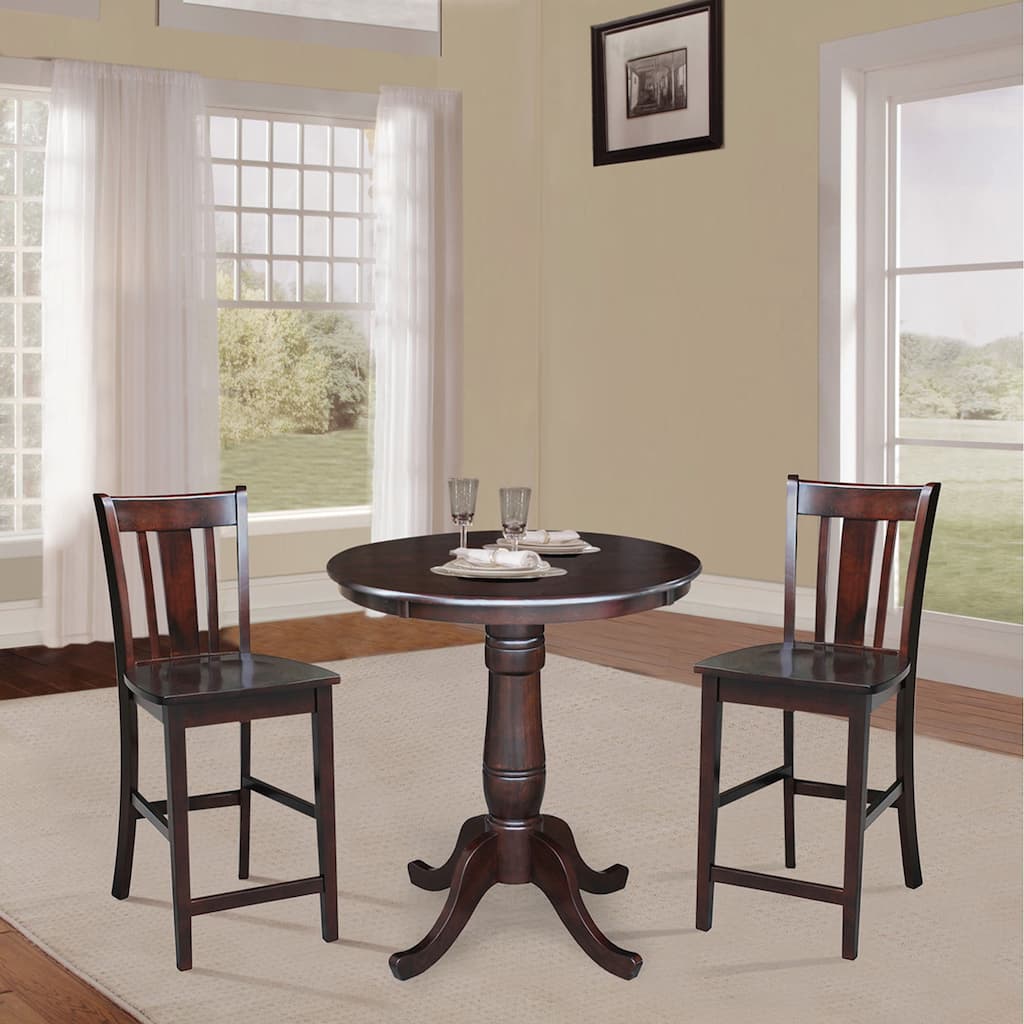 30" Round Pedestal Gathering Height Table with 2 San Remo Counter Height Stools - 3 Piece Set