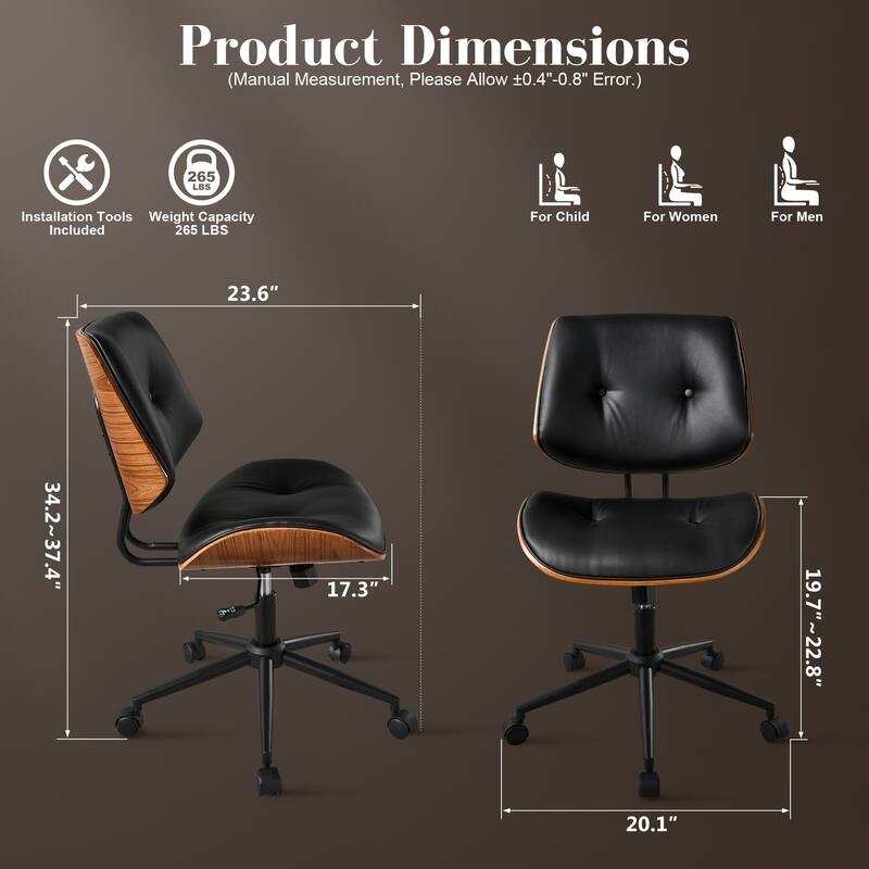 HOOOWOOO Modern Adjustable Ergonomic Swivel Office Chair with Curved Back Support