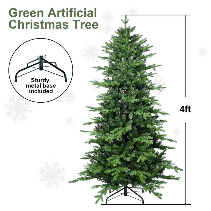 Green Artificial Christmas Tree - PVC+PE Mixed Needles, Hinged Branches, Metal Stand, Easy Assembly