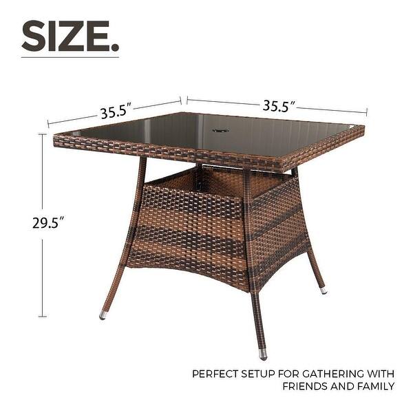 dimension image slide 1 of 2, Navi 5-piece Outdoor Wicker Square Dining Table Set by Havenside Home