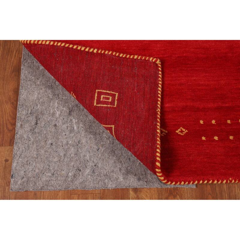Red Gabbeh Oriental Area Rug Hand-Knotted Modern Wool Carpet - 5'7"x 7'9"