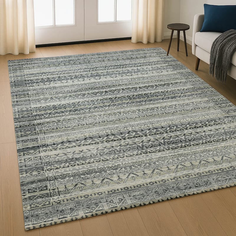 Premium Washable Super Soft Boho Stripes Mayfield Rug - Pewter - 3' x 5'