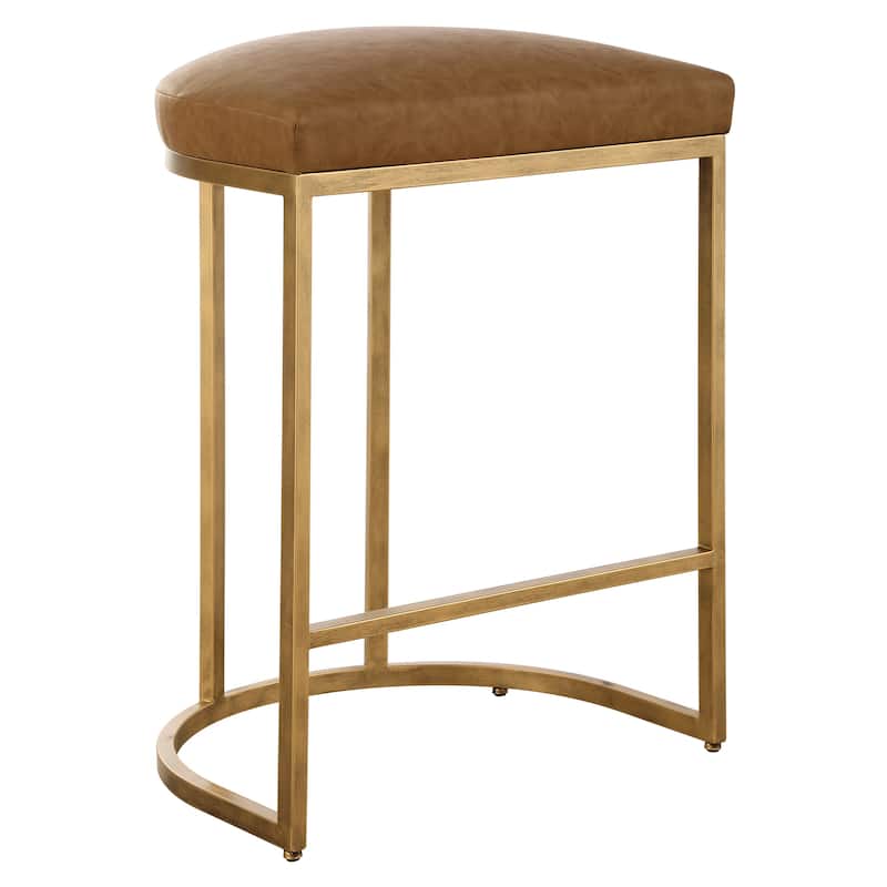 Gold Half-moon Metal Base and Camel Cushion Counter Stool