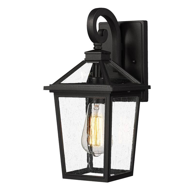14 Inch Wall Sconce with Seeded Glass - Black