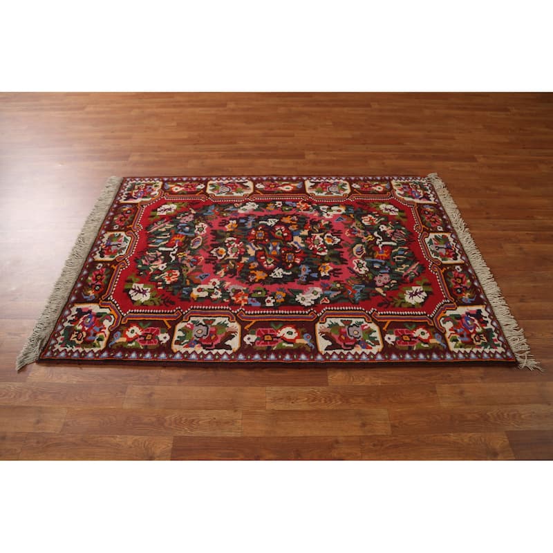 Hand Knotted Oriental 100% Wool Carpet Traditional Floral Pink Bakhtiari Area Rug - 5' 3'' X 3' 7''