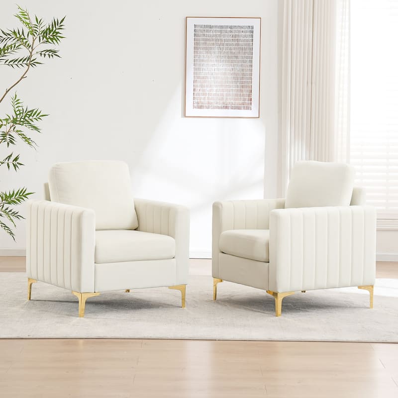 Modern Velvet Accent Chairs (Set of 2) for Living Room & Bedroom Comfy Reading Armchair with Gold Metal Legs - Gold