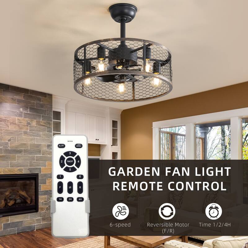 Rustic 19.7In Semi Flush Mount Ceiling Fans with Light