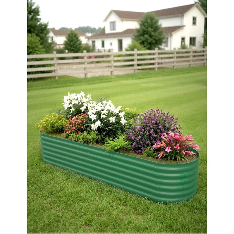 2-Pack Galvanized Steel Raised Garden Beds,Outdoor Deep Planter Box Kit with Tool - 8x2x1.5Ft - Green