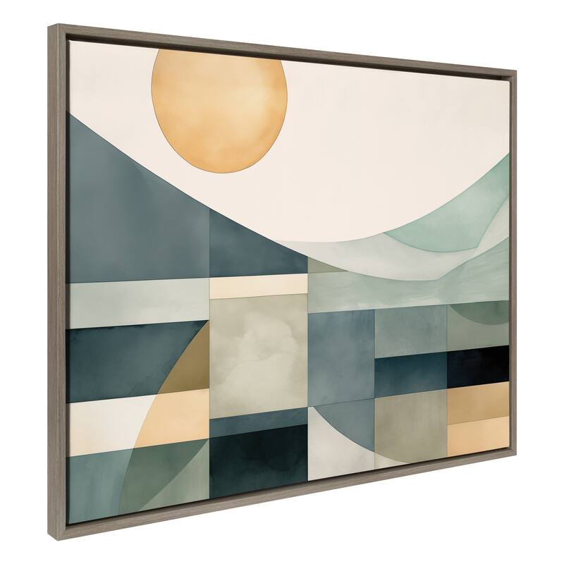 Kate and Laurel Sylvie Mid Century Modern Abstract Geometric Coastal Landscape Framed Canvas by The Creative Bunch Studio - 31.5x41.5 - Grey