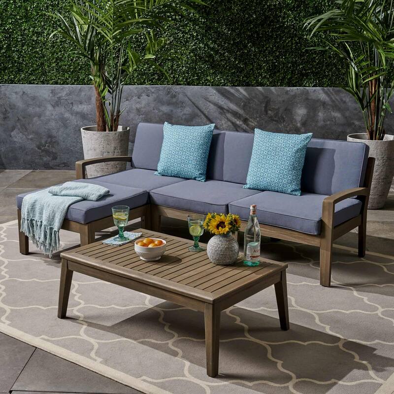 5-Piece Outdoor Acacia Wood Sectional Sofa Set with Coffee Table - 5-Piece