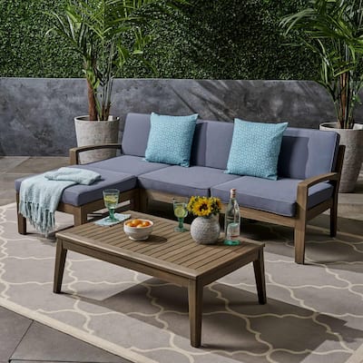 5-Piece Outdoor Acacia Wood Sectional Sofa Set with Coffee Table