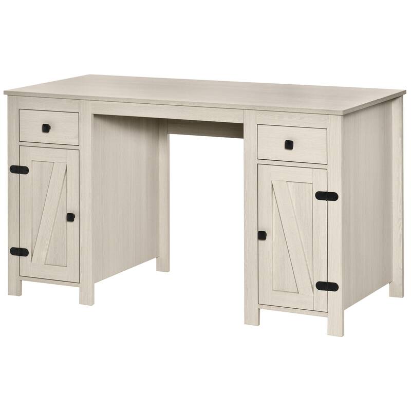Farmhouse Computer Office Desk with Adjustable Shelves and Ample Storage for Home Office and Bedroom