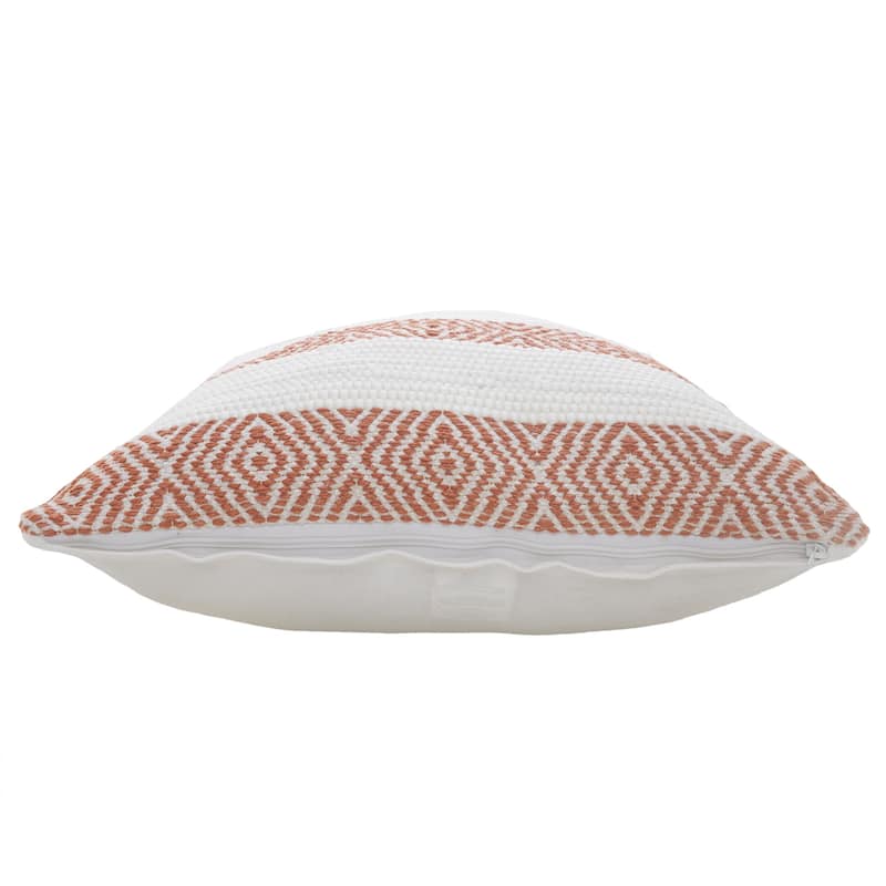 HomeRoots 20" X 20" Orange And White 100% Cotton Striped Zippered Pillow