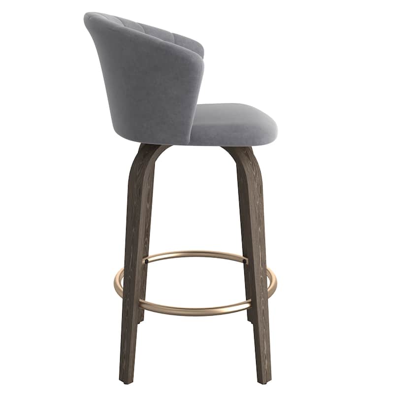 Modern Velvet and Wood 26" Counter Stool - N/A