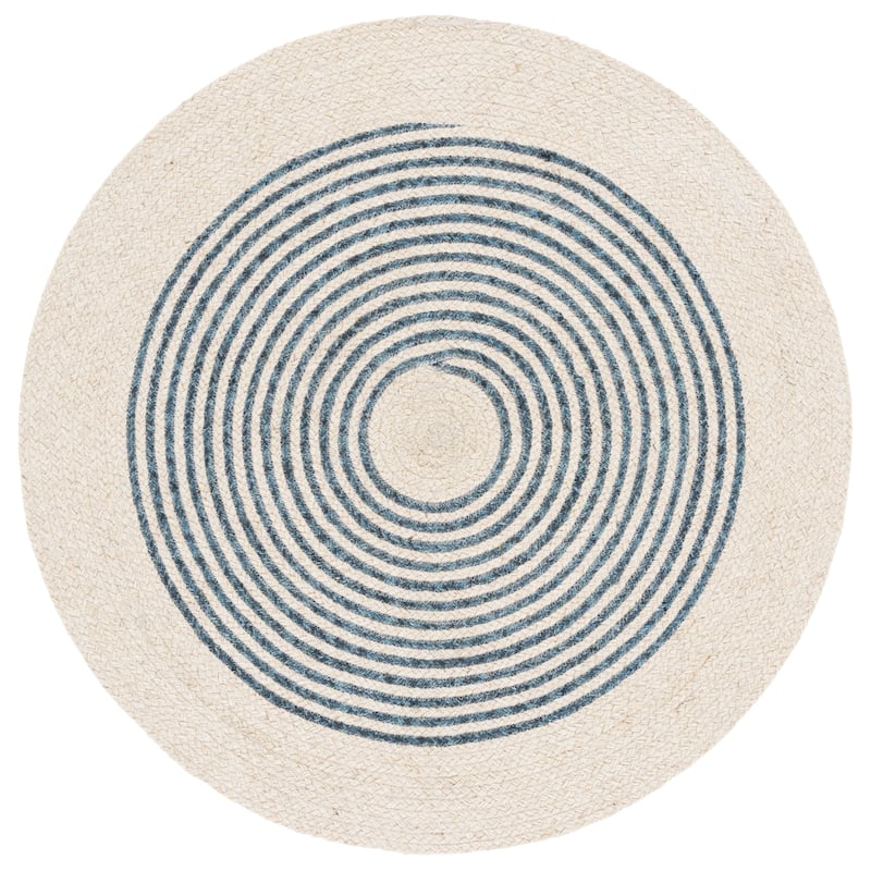 SAFAVIEH Handmade Braided Toini Wool Rug - 5' Round - Ivory/Navy