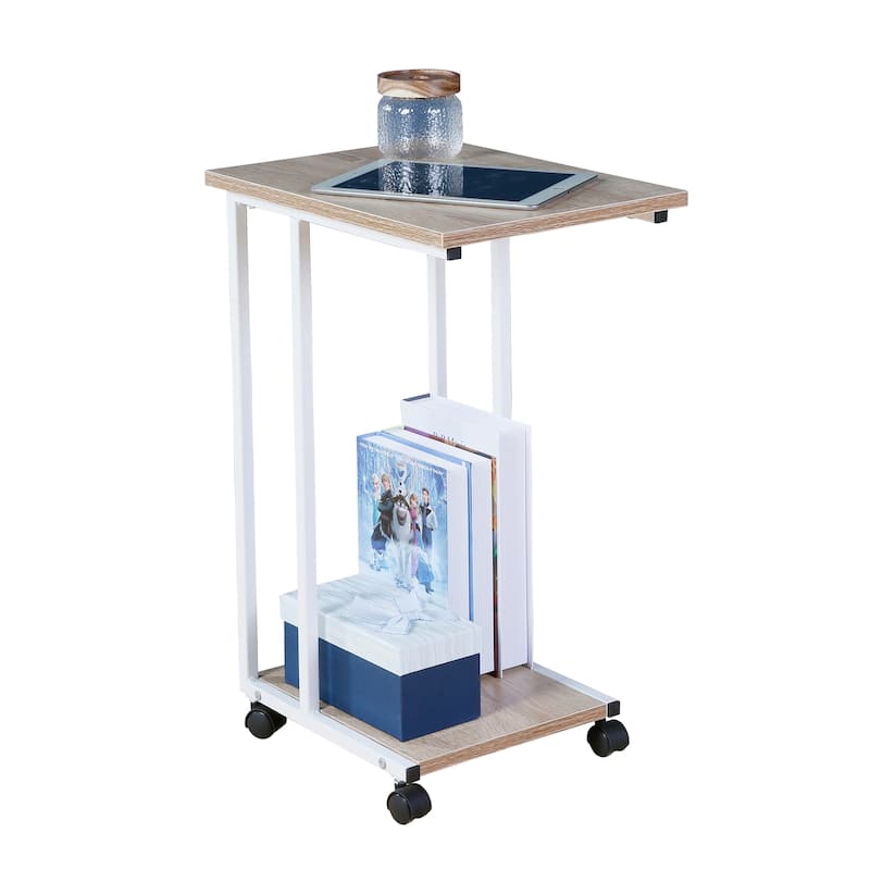 JJS Side End C Table for Sofa, Living Room Couch Table Snack Table That Slide Under for Small Spaces