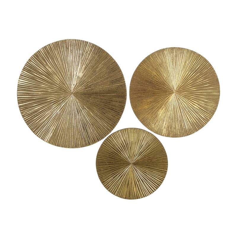 Wooden Plate Carved Radial Wall Decor - Set of 3 Gold, White or Black - CosmoLiving by Cosmopolitan - Gold