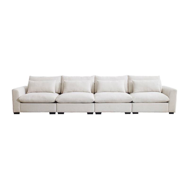 GDFStudio - Finnegan 4‑Seater Corduroy Sofa with 4 Waist Pillows