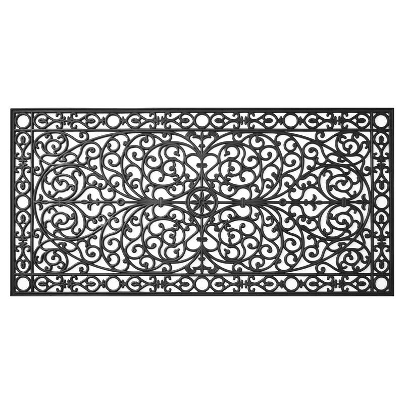 HomeRoots 36" X 72" Black Scrollwork Outdoor Rubber Door Mat - 36' X '72