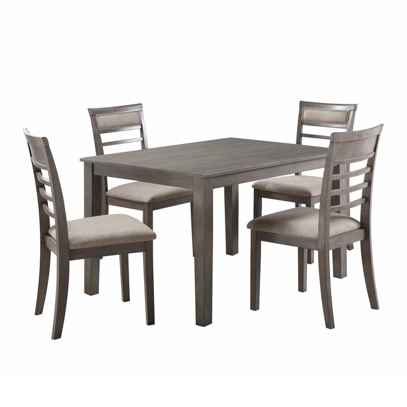 Dining Set Table and 4 Side Chairs Set Fabric Upholstery Wooden Kitchen Dining Set