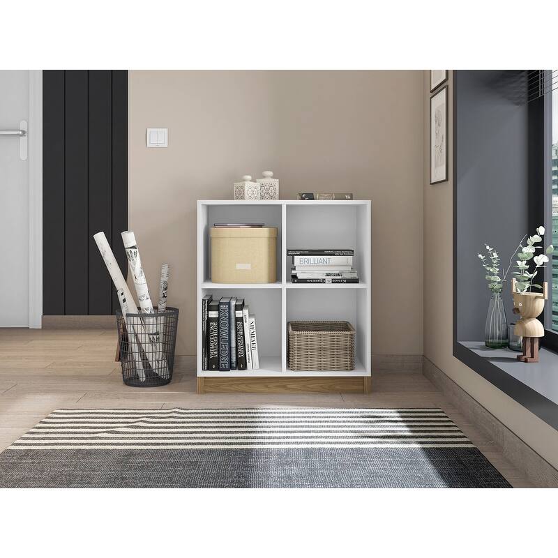 Lider Design Modern Cube Low Bookshelf Open Display Storage Shelves Shoe Storage and Organizer for Bedroom and Home Office - White