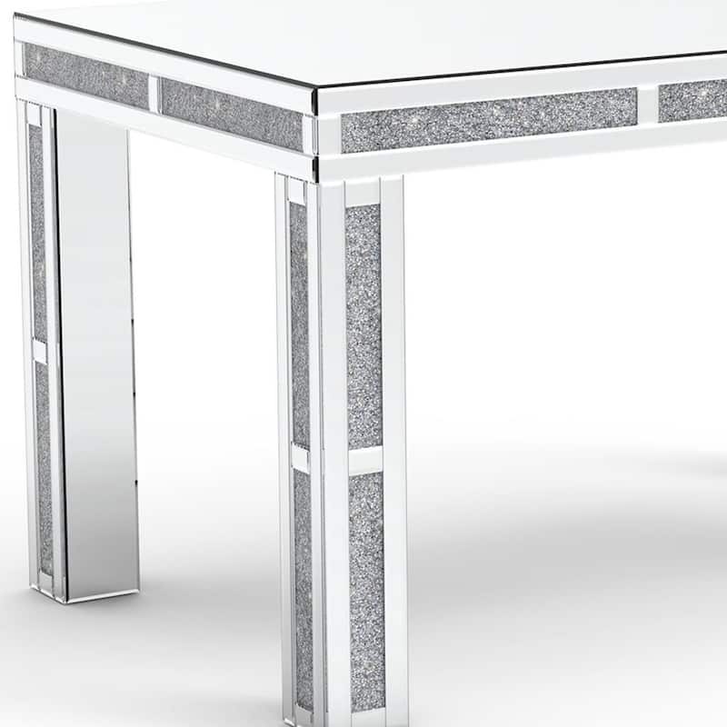 HomeRoots 31" Silver Mirrored Glass And Faux Crystal Dining Table - 51.18 in. x 30.12 in. x 31.50 in.