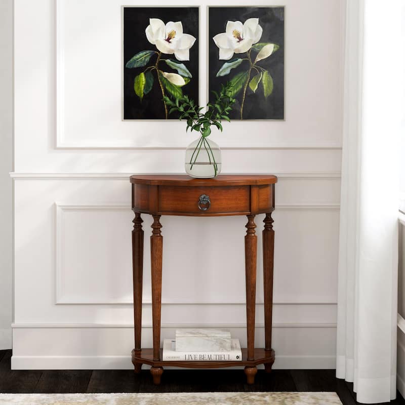 Ashby Demilune Console Table with Storage - Cherry